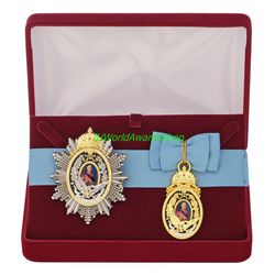 Badge and star of the Order of the Great Milos in a gift box. Serbia. Dummies, copies