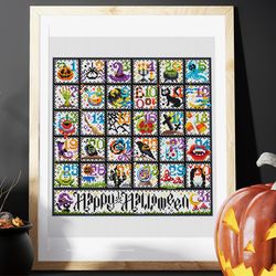 Halloween cross stitch, Halloween advent calendar, Sampler cross stitch, Pumpkin cross stitch, Cat cross stitch