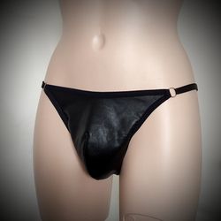 Sexy men's underwear for seduction, Imitation leather open back briefs, Strappy sissy panties, Photo shoot BDSM