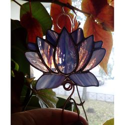 Flower suncatcher, Lotos, Purple lotos flower, nature Stained glass, Stained glass flower, Garden art, Glass Lilie