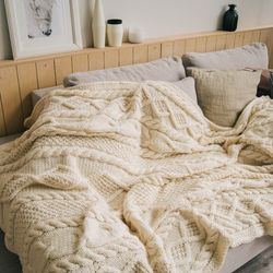 chunky knit blanket handmade blanket with braids