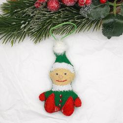 Green elf, Christmas ornament for Advent calendar, Felt Christmas Tree Decor