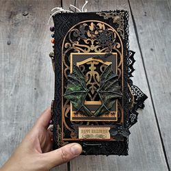 Large Halloween junk journal for sale handmade Gothic junk book Spooky grimoire Victorian alchemy notebook
