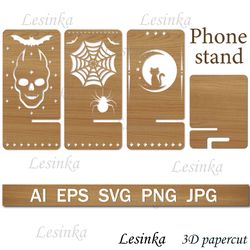 Phone stand template with cut-out pattern, set, laser cut