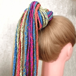 Multicolor Elastic band with Pigtails, Length 104 cm (43 inches), Rainbow Afro rubber, Color Hair, Synthetic Tail