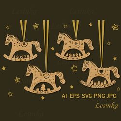 Wooden Christmas Horse, pendant on the Christmas tree SVG