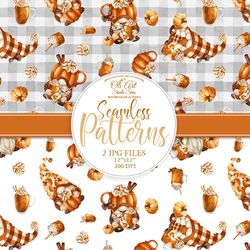 Download Seamless Patterns. Gnomes & Pumpkin Drinks. Fall, Autumn. Fall Buffalo Plaid JPG. Digital Download