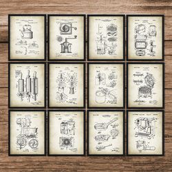 Kitchen Accessories Patent Print Set of 12, Kitchen Decor Patent, Kitchen Prints, Kitchen Gifts, Kitchen Wall Art Poster