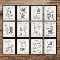 kitchen accessories patent print set of 12, kitchen decor patent, kitchen prints, kitchen gifts, kitchen wall art poster