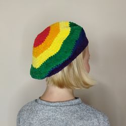 Rainbow beret hat crochet French beret for teens and women Lgbtq pride beret hat Fluffy beret hat