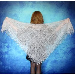 White Orenburg shawl, Hand knit Russian shawl, Lace wedding shawl, Bridal cover up, Warm cape, Wool wrap, Handmade stole