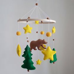 Baby mobile nursery decor woodland theme, bear crib mobile, expecting mom gift, baby shower gift, forest mobile