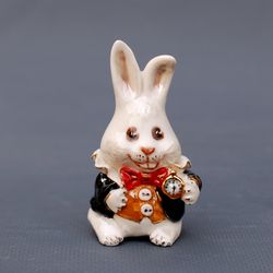 Porcelain rabbit figurine Alice in Wonderland White fairy hare Ceramic figurine Animal figures ,Fairy tale character