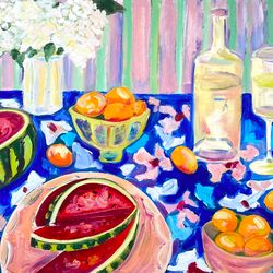 oil painting watermelon apricot paint original oil painting on canvas fauvism art food and drinks painting soul gift