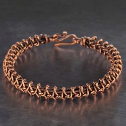 Unique wire wrapped pure copper bracelet / Antique style artisan copper jewelry / 7th Anniversary gift for her or him