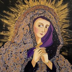 Holy Mother Mary Original oil painting on canvas Christian Icon Iconic Catholic Woman portrait Religion artwork Art gift