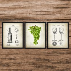 Wine Patent Print Set of 3,Restaurant Wall Art,Bar Decor,Wine Decor,Wine Wall Art,Vineyard, Grapes,Bottle,Wine Gift