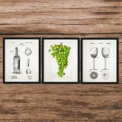 Wine Patent Print Set of 3,Restaurant Wall Art,Bar Decor,Wine Decor,Wine Wall Art,Vineyard, Grapes,Bottle,Wine Gift