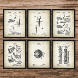 Golf Patent Prints Set of 6, Golf Blueprint Wall Art, Golf Gift Home Decor, Golf Wall Art,  Golf Lover Gift