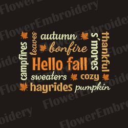 Hello fall machine embroidery design Pumpkin pes file Welcome fall design Thanksgiving embroidery Autumn embroidery