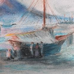 original oil pastel painting. seascape .
