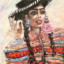 Woman portrait painting Beautiful woman portrait Mexican Portrait painting Original oil painting Anniversary commission