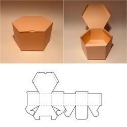 Hexagonal box template, hexagon box template, hexagonal gift box, hexagon gift box, SVG, PDF, Cricut, Silhouette, 8.5x11