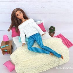 barbie blue white pajamas set gym yoga outfit sweat pants longsleeve doll sleepwear top sweater leisure suit fitness