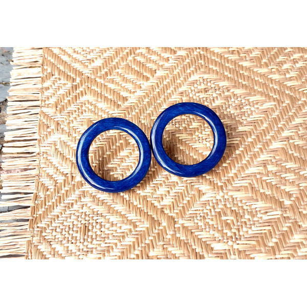 Royal blue hoop earrings round wooden studs 3.jpg