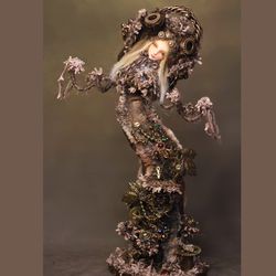 steampunk fantasy doll jewelry stand, art stand for earrings, jewelry display, jewelry tree