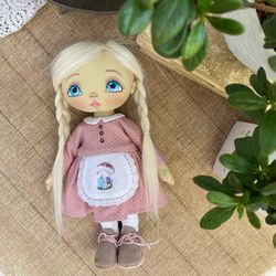 Cloth doll, Rag doll, Doll with painted face 23-24cm