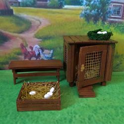 Chicken coop in miniature. Chicken coop for the doll garden.1:12 scale.