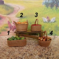 Miniature baskets with vegetables and fruits.1:12 scale.