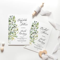 eucalyptus invitacion despedida de soltera, spanish bridal shower invitation, despedida de soltera, bridal shower