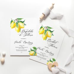 lemon bridal shower invitation,despedida de soltera invitacion, spanish bridal shower invitation, editable corjl
