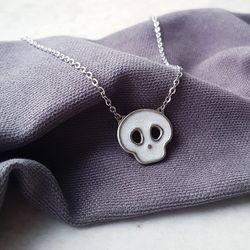 Skull pendant, White skull necklace, Halloween jewelry