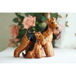 SET - figurine Welsh terrier, airedale terrier dog ceramics handmade,  statuette porcelain