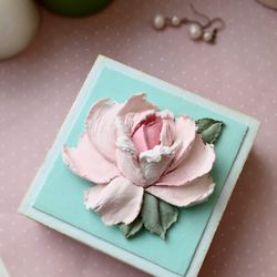 Small jewelry box with pink rose Mother's day gift Trinket box for girl Shabby chic box Custom jewelry box