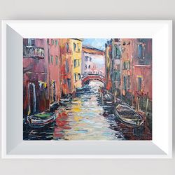 venice painting cityscape original art boat impasto city italy wall art artwork palette knife