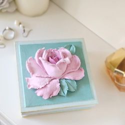 trinket box small jewelry box with 3d rose mother's day gift gift for girl personalized jewelry box shabby chic box