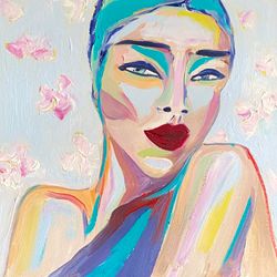 Woman portrait Original oil painting on cardboard Woman beauty Fauvism art Matisse inspired Abstract art Wall decor art