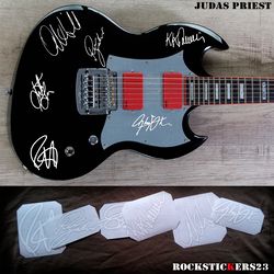 Judas Priest autographs vinyl stickers Rob Halford, K.K.Downing, Glenn Tipton, Ian Hill, Richie Faulkner, Scott Travis