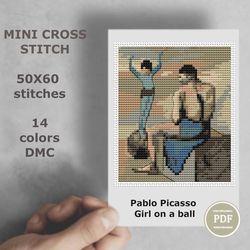 Mini cross stitch pattern Modern tiny art - Pablo Picasso - Girl on a ball - Famous art Tiny miniature painting 215