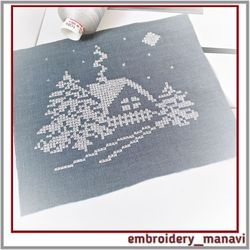 Winter nature French cross stitch machine embroidery design