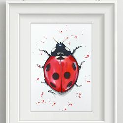 Ladybug insect 7x10 inch original watercolor art painting by Anne Gorywine