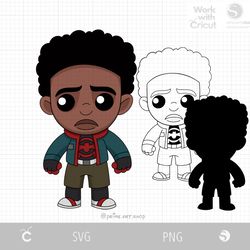 boy miles morales svg cut file, chibi spiderman into the spiderverse, cartoon spider boy, black spiderman vector