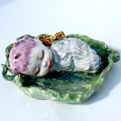Sleeping baby fairy Porcelain art miniature doll Fairy Baby elf butterfly Elf leaf little angel Garden decor home decor