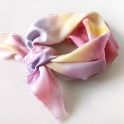 Women floral handkerchief Rainbow head scarf Tye dye bandana Silk color shawl Birthday gift for Mom Oma Sister Daughter