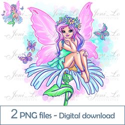 Baby Fairy Flower 2 PNG files Little Princess Clipart Flower Fairy Sublimation fairy butterfly design Digital Download