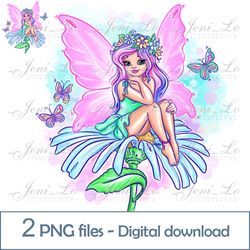 baby fairy flower 2 png files little princess clipart flower fairy sublimation fairy butterfly design digital download